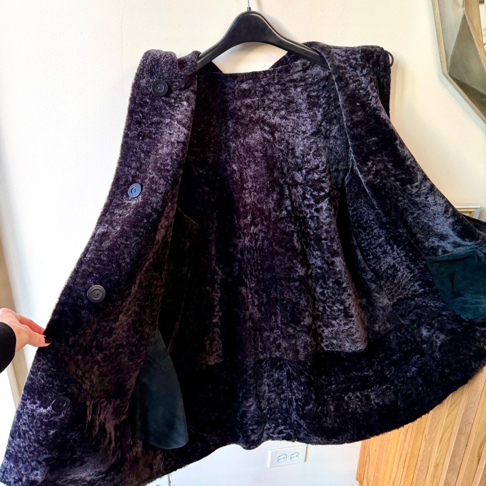 Real Shearling Reversible Solid Navy Jacket Sz L - image 2